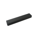 a close up of a black object on a white wall