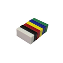 Rainbow 6 pack of 25.4mm x 12.7mm x 6.3mm plastic coated neodymium block magnets stacked in all six colours