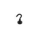 16mm black epoxy pot magnet with its M4 hook screwed in, standing upright