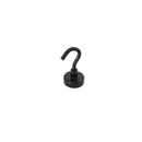 20mm black epoxy pot magnet with its M4 hook screwed in, standing upright