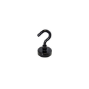 25mm black epoxy pot magnet with its M5 hook screwed in, standing upright