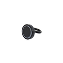 32mm black epoxy pot magnet with M6 hook, angled view showing the magnet face