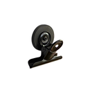 43mm black rubber coated pot magnet with a 63mm bulldog clip, angled view showing the centre bolt and clip handle