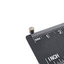 3.5mm x 4mm samarium cobalt rod magnet shown beside a ruler for scale