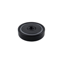 32mm x 8mm black epoxy coated pot magnet viewed from above, showing the magnet face and M6 threaded hole