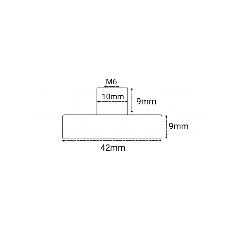 42mm x 9mm Pot with 9mm (H) 10mm (D) Post & Int M6 Thread (Rare Earth)
