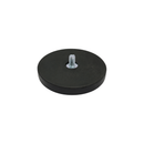 66mm x 8.5mm black rubber coated pot magnet, angled view showing the short M6 zinc plated threaded stud on the top face
