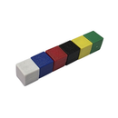 Rainbow 6 pack of 13mm x 13mm x 13mm plastic coated neodymium cube magnets, one each in black, blue, green, red, white and yellow