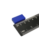 25.4mm x 12.7mm x 6.3mm blue plastic coated neodymium block magnet shown beside a ruler for scale