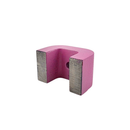 Marshmallow pink Alnico horseshoe magnet, 38mm x 25mm x 19mm, bare steel pole faces and 5mm hole
