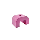 Pink Alnico horseshoe nail art magnet, rear view showing the 5mm mounting hole and finger opening