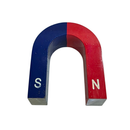 100mm x 85mm x 33.5mm alnico horseshoe magnet viewed from the front with the S and N poles marked