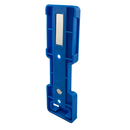 Blue magnetic spray can holder from the front, showing the retaining lip at the base