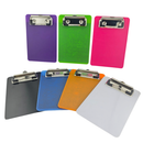 Mini magnetic clipboards in all seven colours, purple, green, pink, black, blue, orange and white, with sprung metal clips
