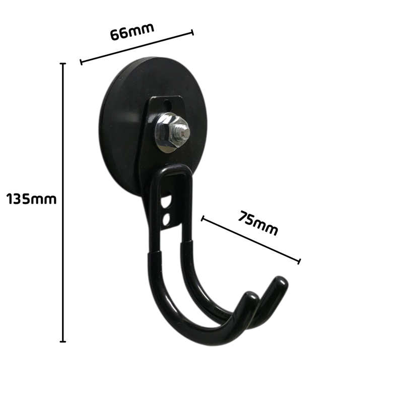 66mm Rubber Pot Magnet with Hanging Storage J-Hook (Rare Earth)