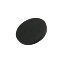 66mm x 8.5mm black rubber coated pot magnet seen from the flat magnet face, rubber covering fully enclosing the edge