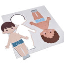 Die-cut magnetic dress up character popping out of its sheet