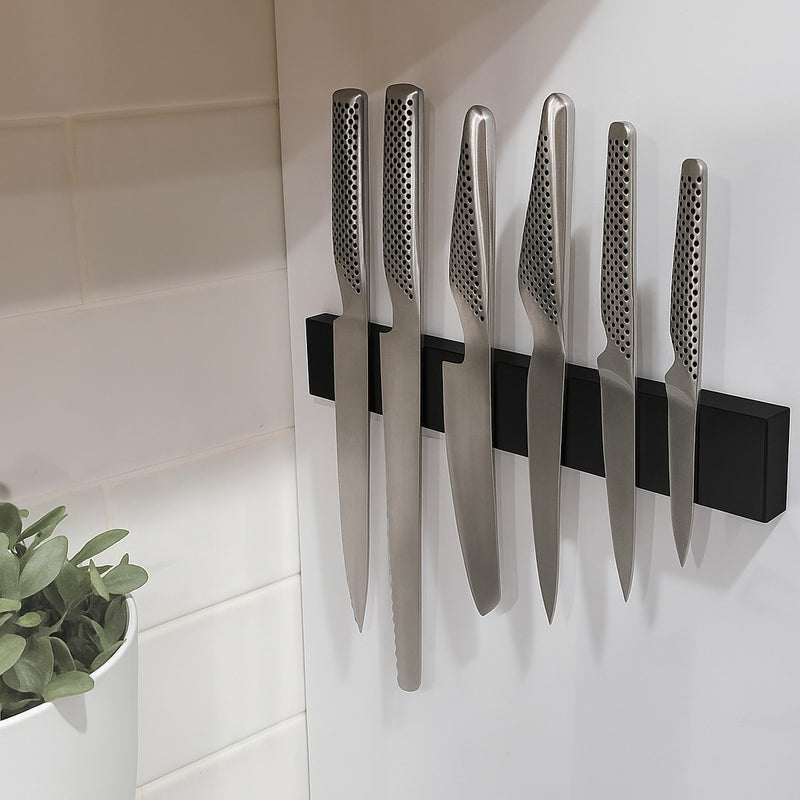 Matte Black Stainless Steel Magnetic Knife Holder - 300mm